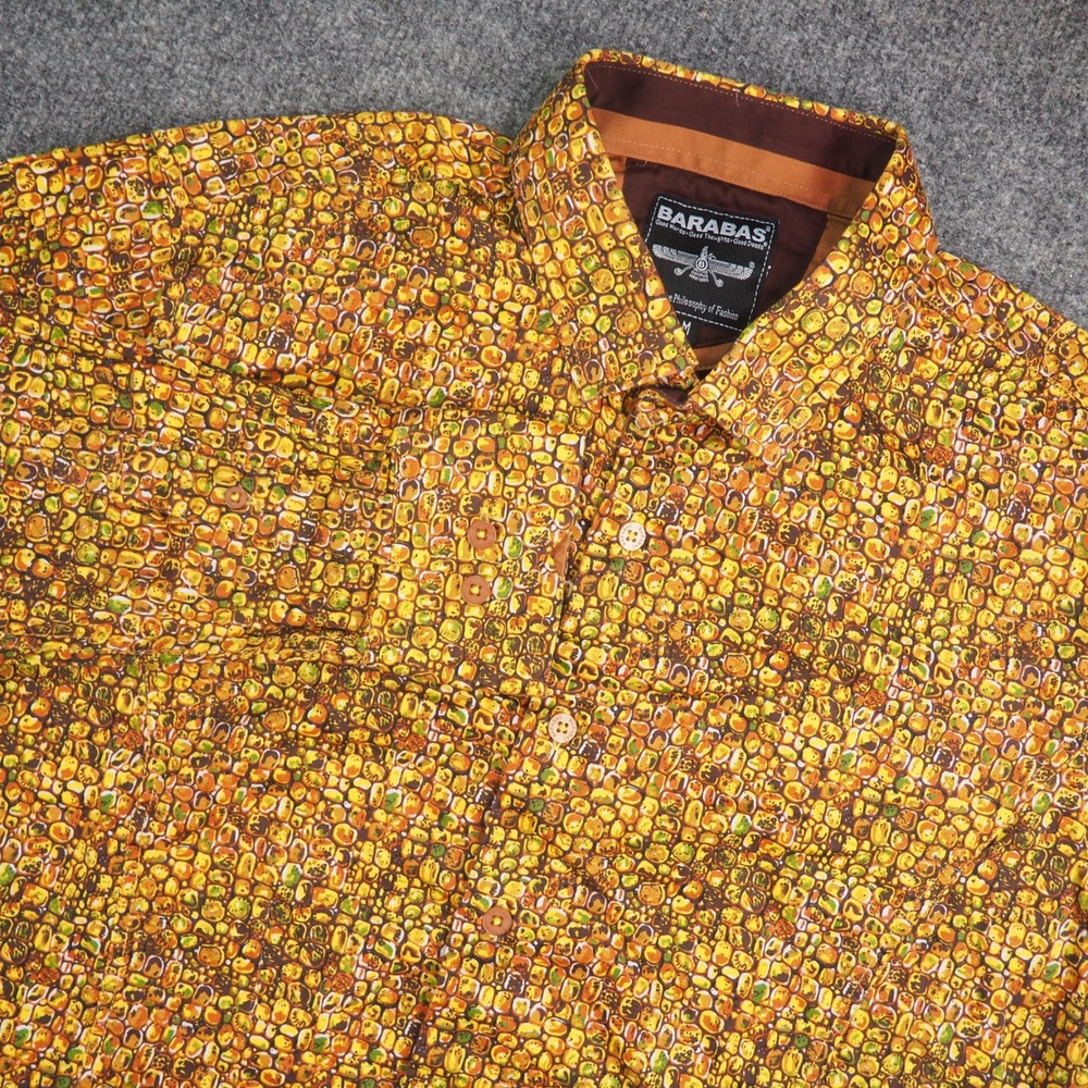 Barabas Shirt‎ Mens Med Long Sleeve Yellow Geometric Mosaic Psychedelic Retro